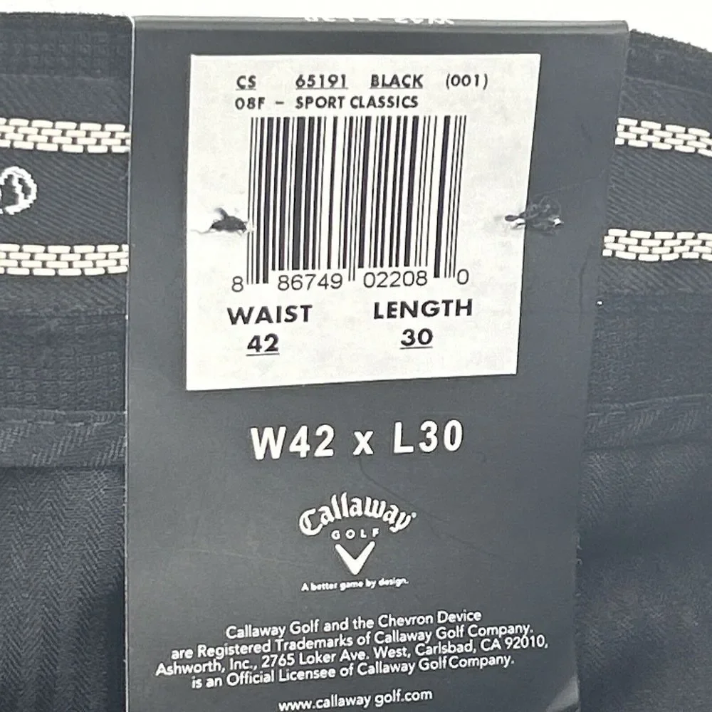 Callaway Golf Sport Pants Men 42X30 Black Pleated Cuffed Comfort Performance NEW